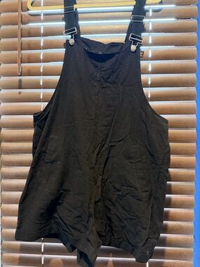 Black Cotton Short Overalls Romper